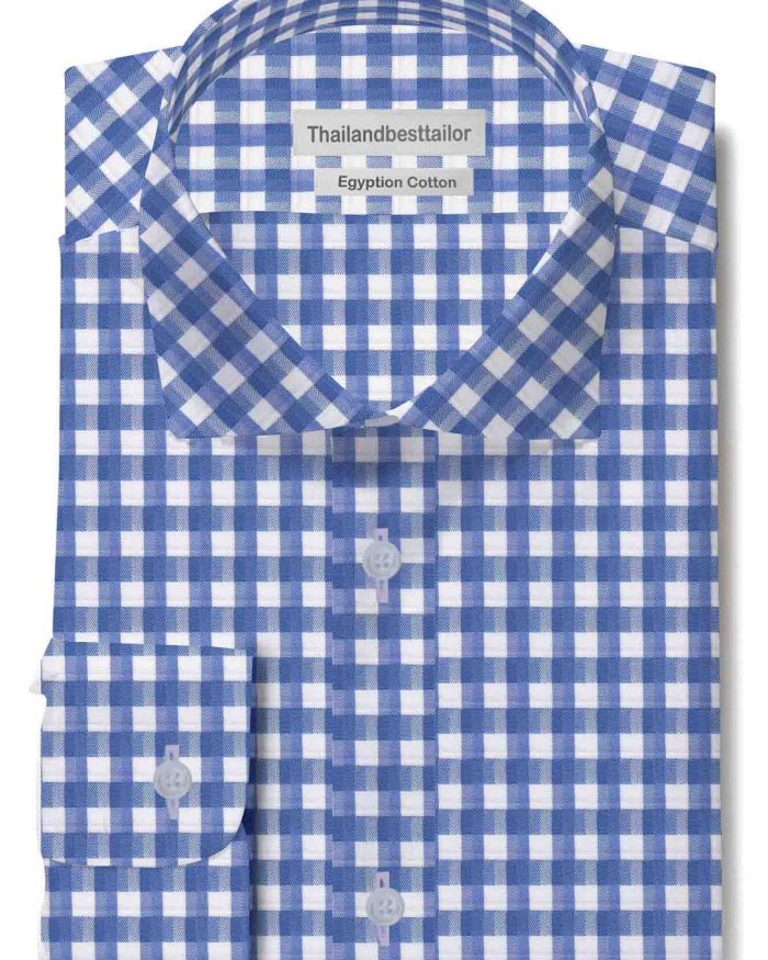 Light Blue Gingham Check Dress Shirts | Design your custom made to measure bespoke tailored Dress Shits We allow you to define your own distinctive Custom Made Shirt style With High Quality Fabric Get a Better Fit Highlight Your Personal Style
