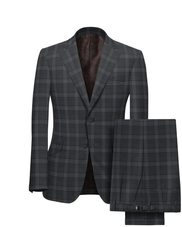 Gray Windowpane Checked Single-Breasted Suit