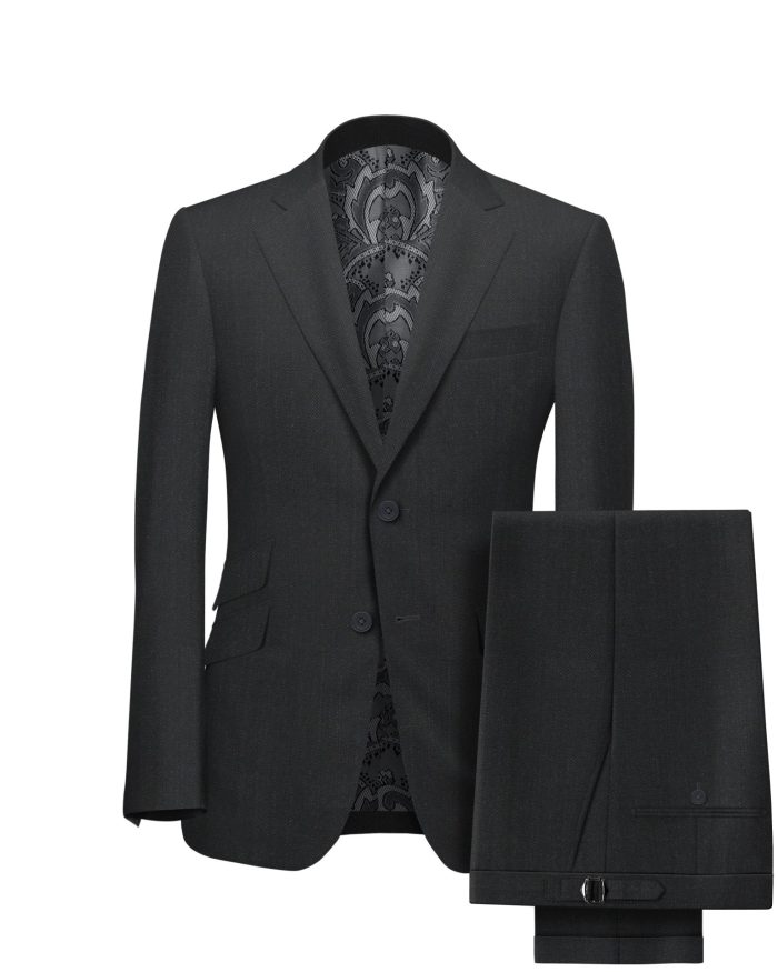 Dark Gray Herringbone Double-Breasted Suit